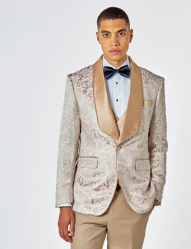 Casual Jackets LOUIS – CHAMPAGNE DINNER TUXEDO JACKET GOLD JACQUARD PRINT