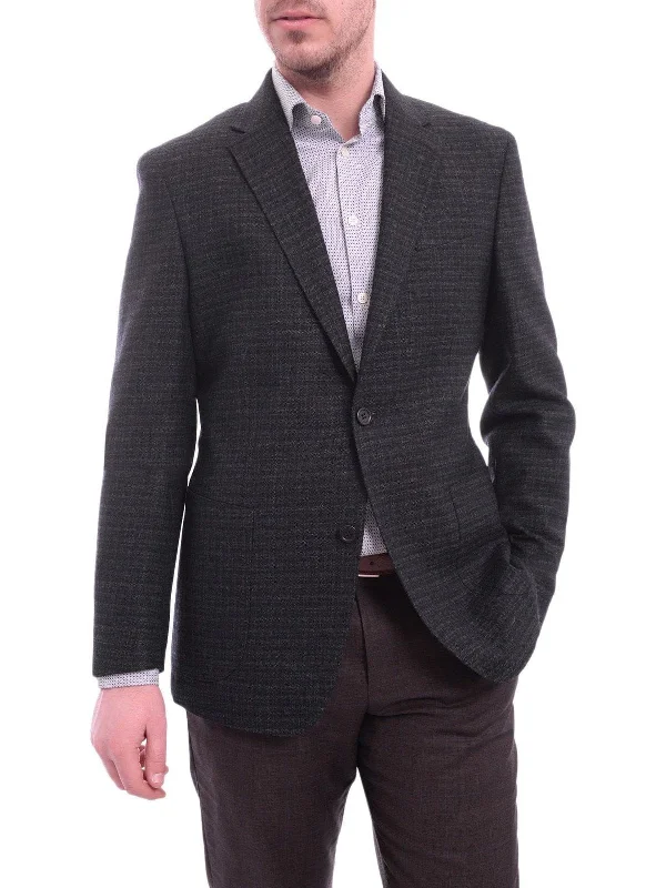 Printed Pants Zanetti Modern Fit Navy Blue Textured Wool Blazer Sportcoat With Patch Pockets