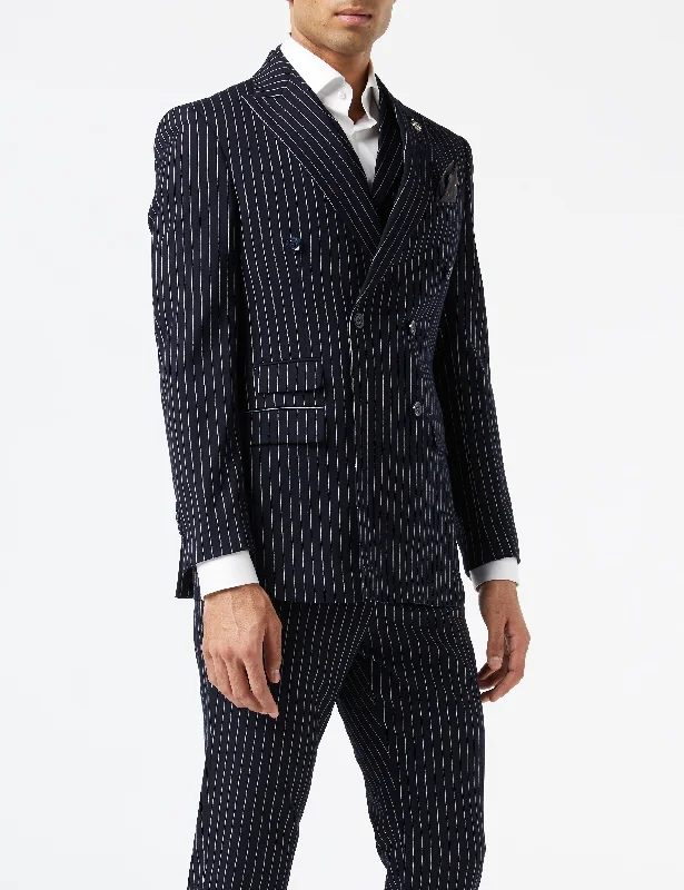 Active Gear ALFRED - NAVY DOUBLE BREASTED WHITE PINSTRIPE JACKET AND WAISTCOAT