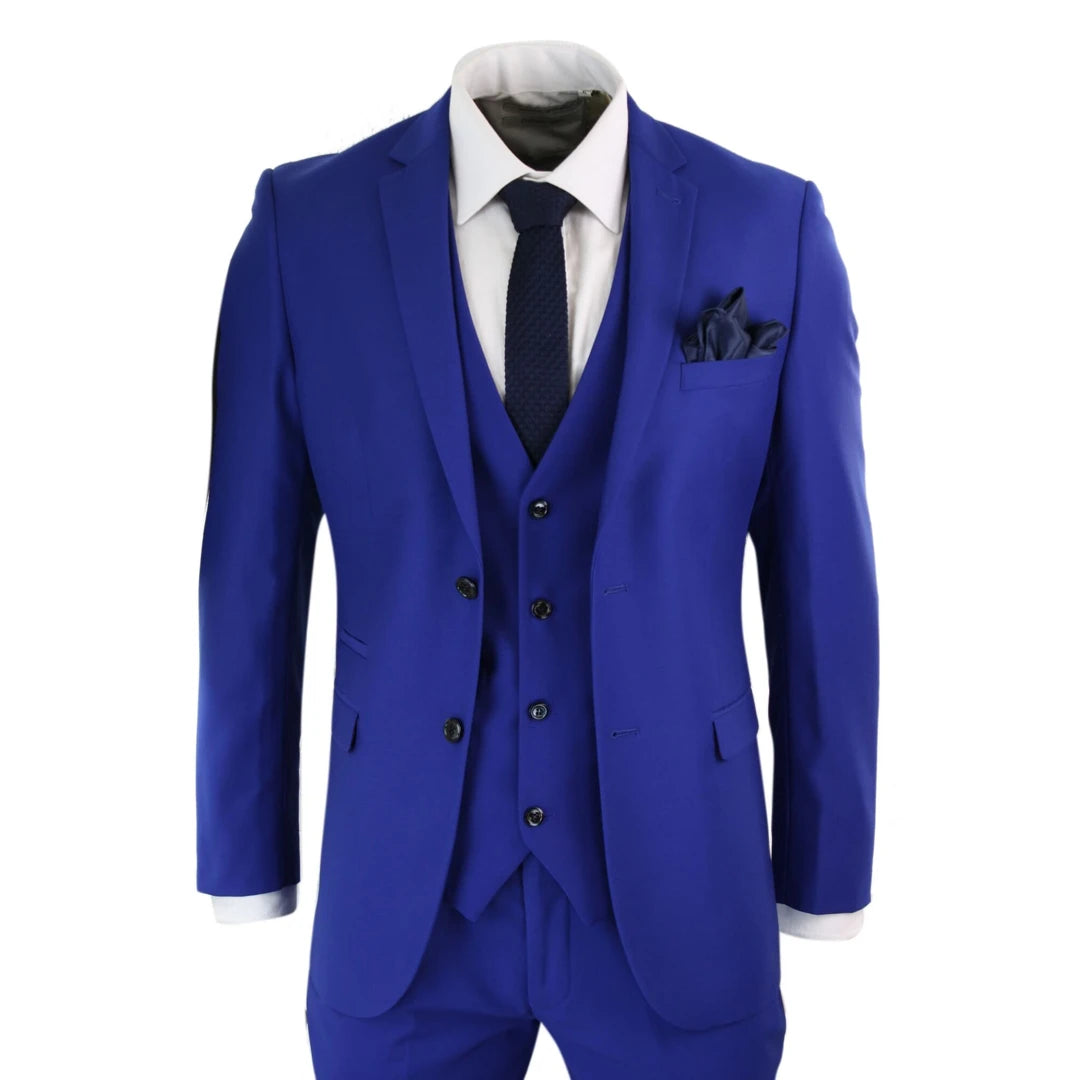 Long Trench Coats Parker - Men's 3 Piece Royal Blue Complete Suit