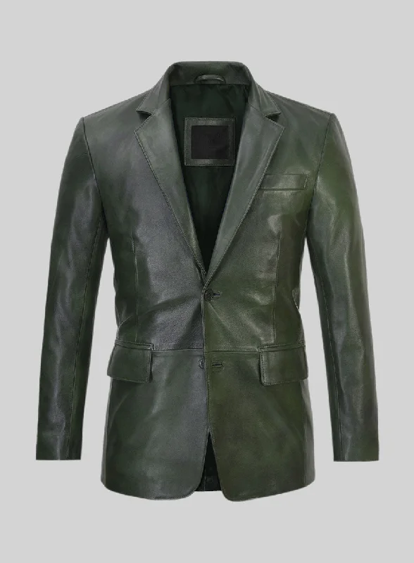 High-end Jackets Spanish Green Leather Blazer