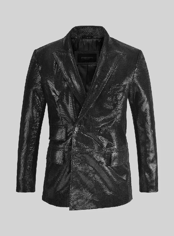 Leather Pants Snake Emboss Black Leather Blazer