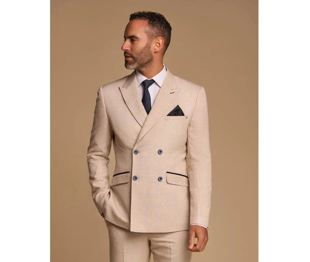 Essential Wardrobe Caridi - Men's Beige Double Breasted Blazer