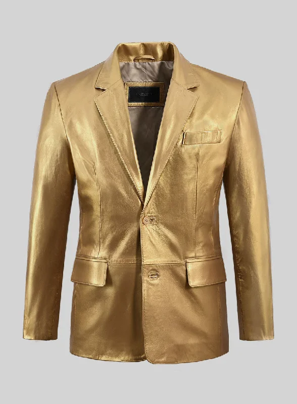 Casual Cardigans Gold Leather Blazer