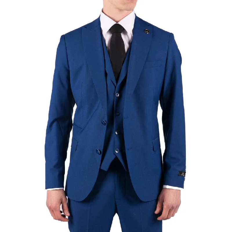 Parkas Style Mens 3 Piece Royal Blue Tailored Fit Suit Best Man Groom Prom Wedding Classic