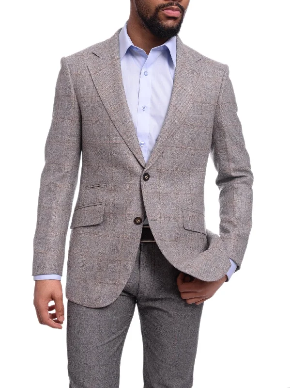 Rugged Jackets Napoli Slim Fit Gray & Tan Windowpane Two Button Half Canvassed Wool Blazer