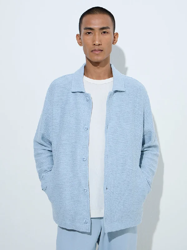 Lightwear Options ETA Light Blue Knit-Textured Relaxed-Fit Cotton Jacket