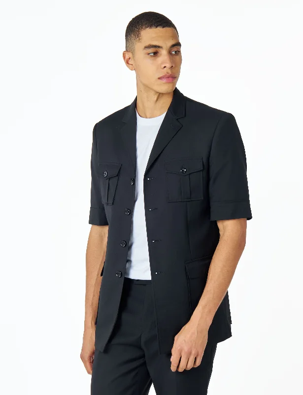 Smart Casual CLASSIC BLACK SAFARI SUIT JACKET SHORT SLEEVE