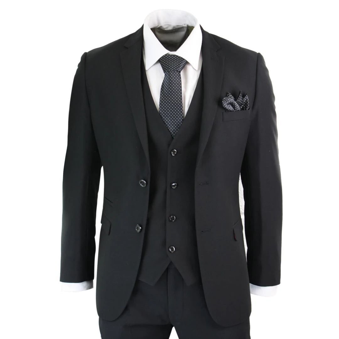 Casual Wear Parker - Men's 3 Piece Black Complete Classic Suit