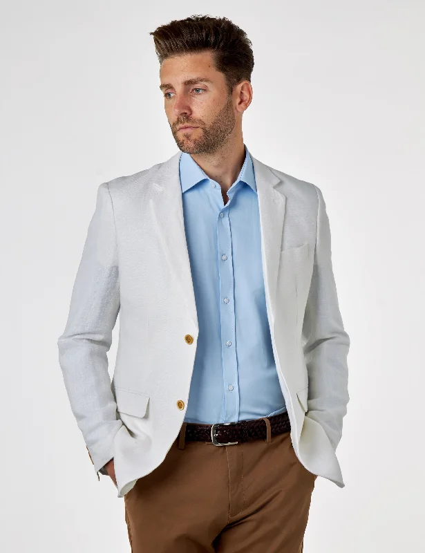 Stylish Apparel RAY - Tailored Fit Off White Herringbone Linen Suit Jacket