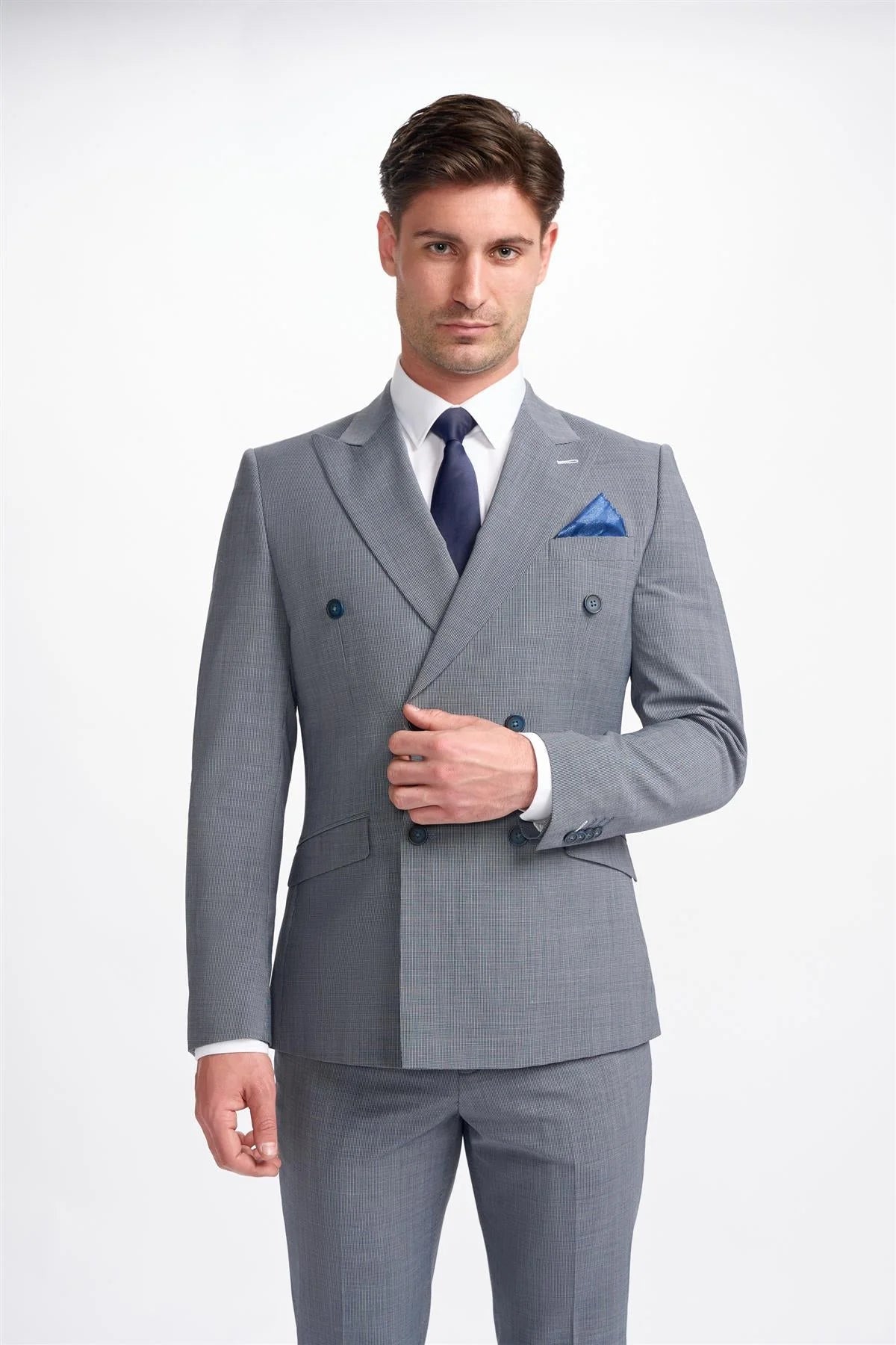 Urban Apparel Bond - Men's Grey Double Breasted Blazer