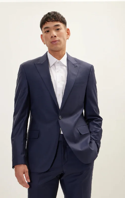 Modern Style Merino Wool Peak Suit - Dark Navy