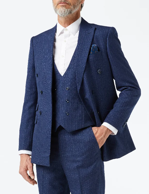 Urban Comfort BLUE DOUBLE BREASTED PINSTRIPE JACKET & WAISTCOAT