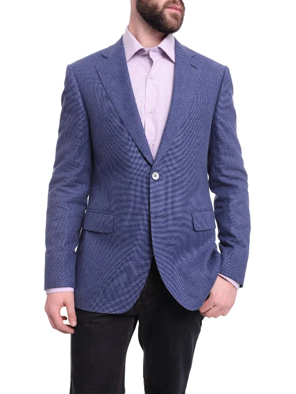 Sporty Look Napoli Slim Fit Blue Textured Two Button Half Canvassed Wool Blend Blazer