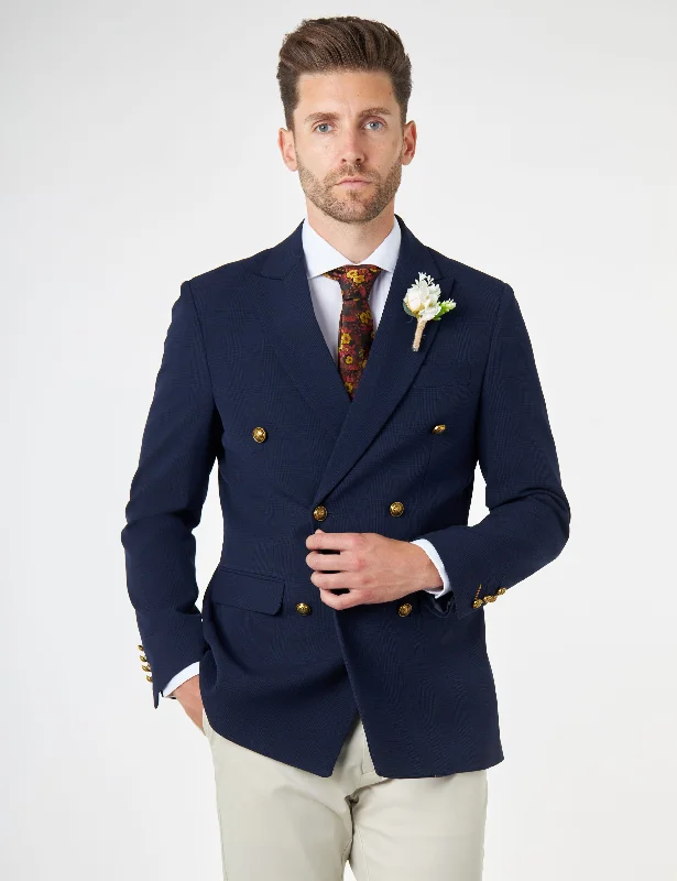 Classic Leather FINLEY – Navy Prince of Wales Check Double Breasted Jacket