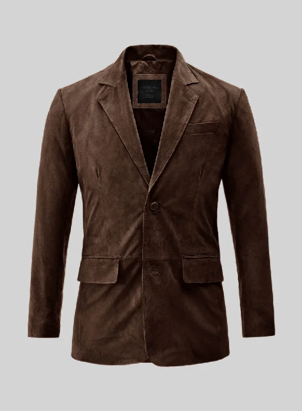 Outdoor Wear Dark Brown Suede Leather Blazer