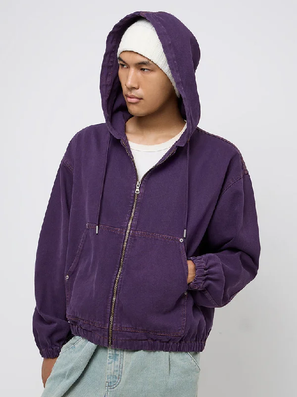 Suede Jackets Nuon Purple Relaxed-Fit Denim Jacket