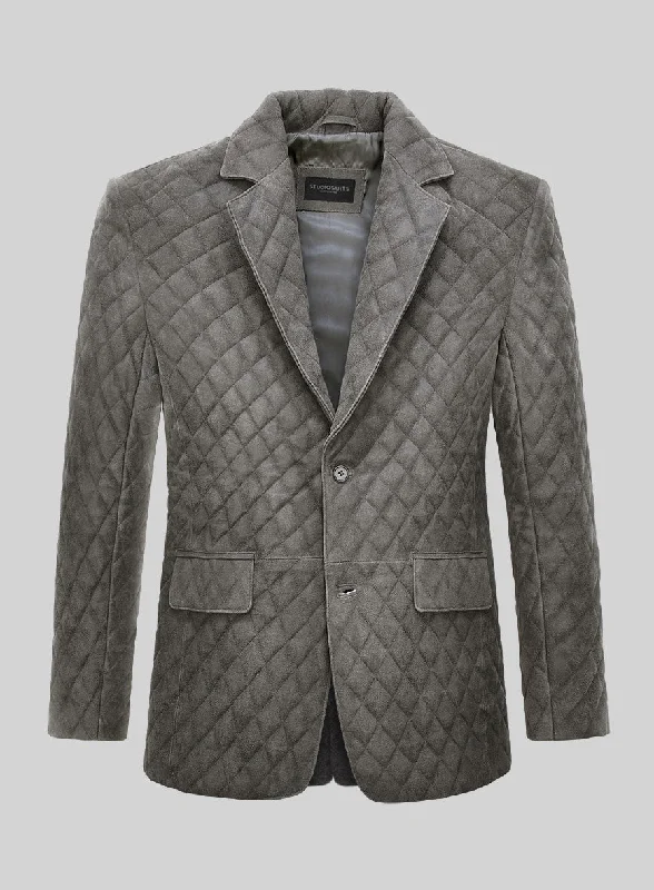 Varsity Jackets Vintage Dirty Gray Bocelli Quilted Leather Blazer