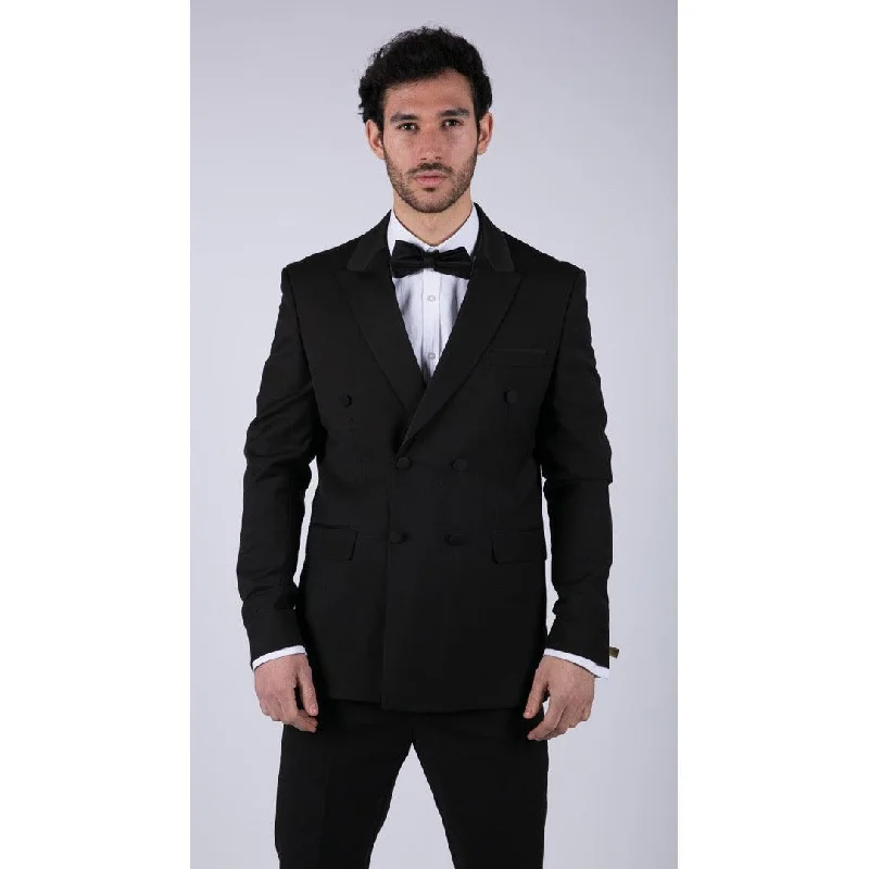 Military Jackets Mens Double Breasted Black Tuxedo Suit Dinner Jacket Stripe Trouser Tux Classic Satin