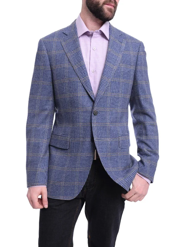 Lightwear Options Napoli Slim Fit Blue Check With Windowpane Two Button Half Canvassed Wool Blazer