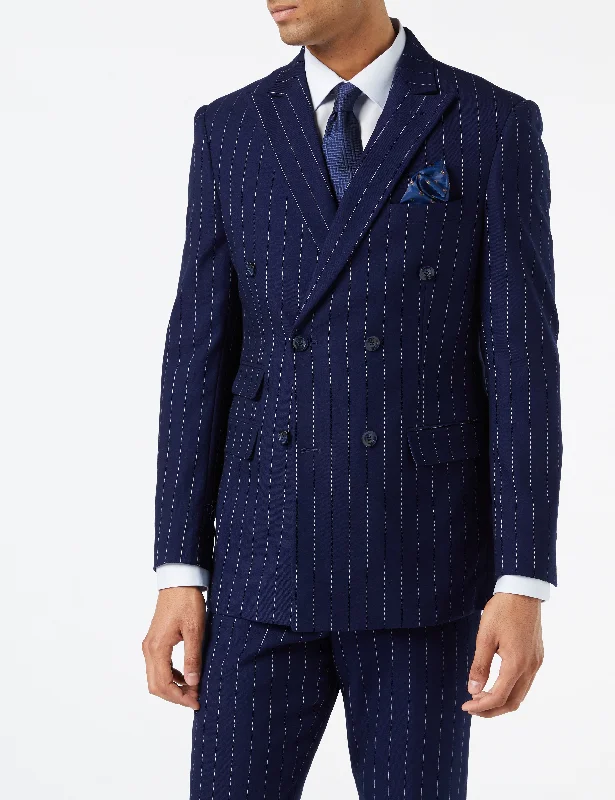 Minimalist Style NAVY DOUBLE BREASTED WHITE PINSTRIPE JACKET