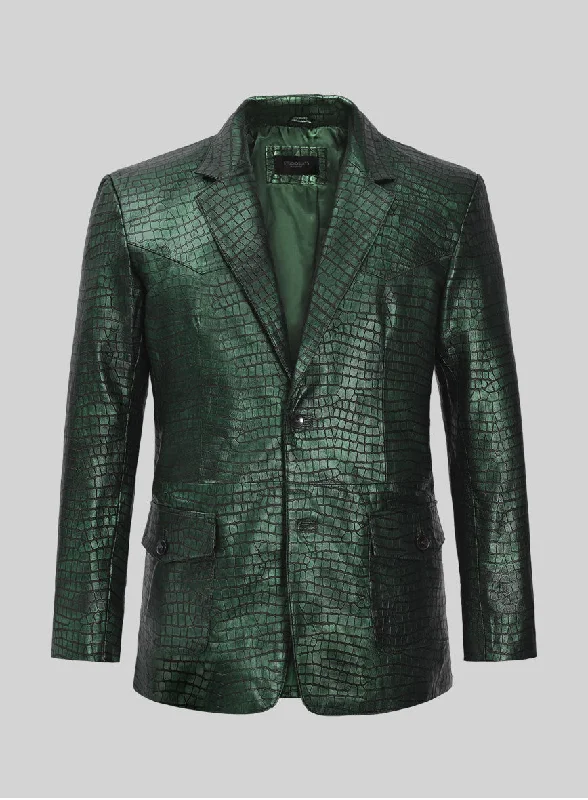 Active Wear Croc Metallic Green Western Leather Blazer