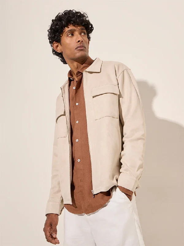 Comfy Jackets Ascot Beige Faux-Suede Relaxed-Fit Jacket