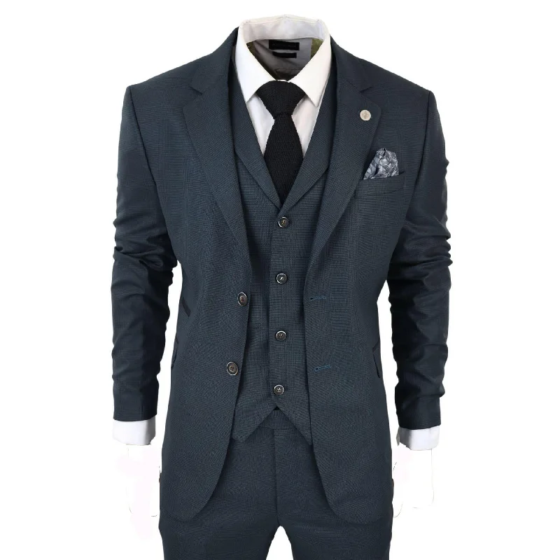 Sporty Look Men's 3 Piece Suit Classic Prince of Wales Check Olive Green Wedding Office Retro