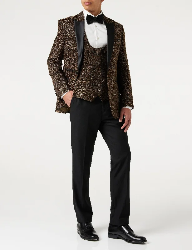 Sporty Chic BRIAN - Floral Jacquard Print Gold Tuxedo Jacket With Waistcoat