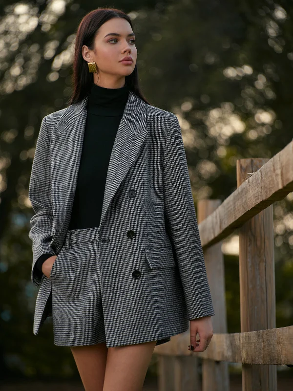 Trench Coats Houndstooth Button Tweed Blazer