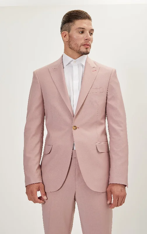 Tailored Comfort Single Breasted Peak Merino Suit - Blush