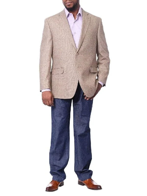 Comfortable Shoes I Uomo Mens Tan Silk Wool Blend Regular Fit Blazer Sportcoat