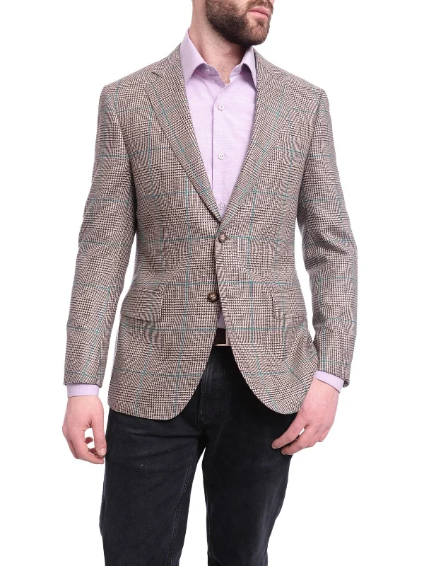 Parkas Style Napoli Slim Fit Tan Glen Plaid Half Canvassed Zegna Wool Cashmere Blazer