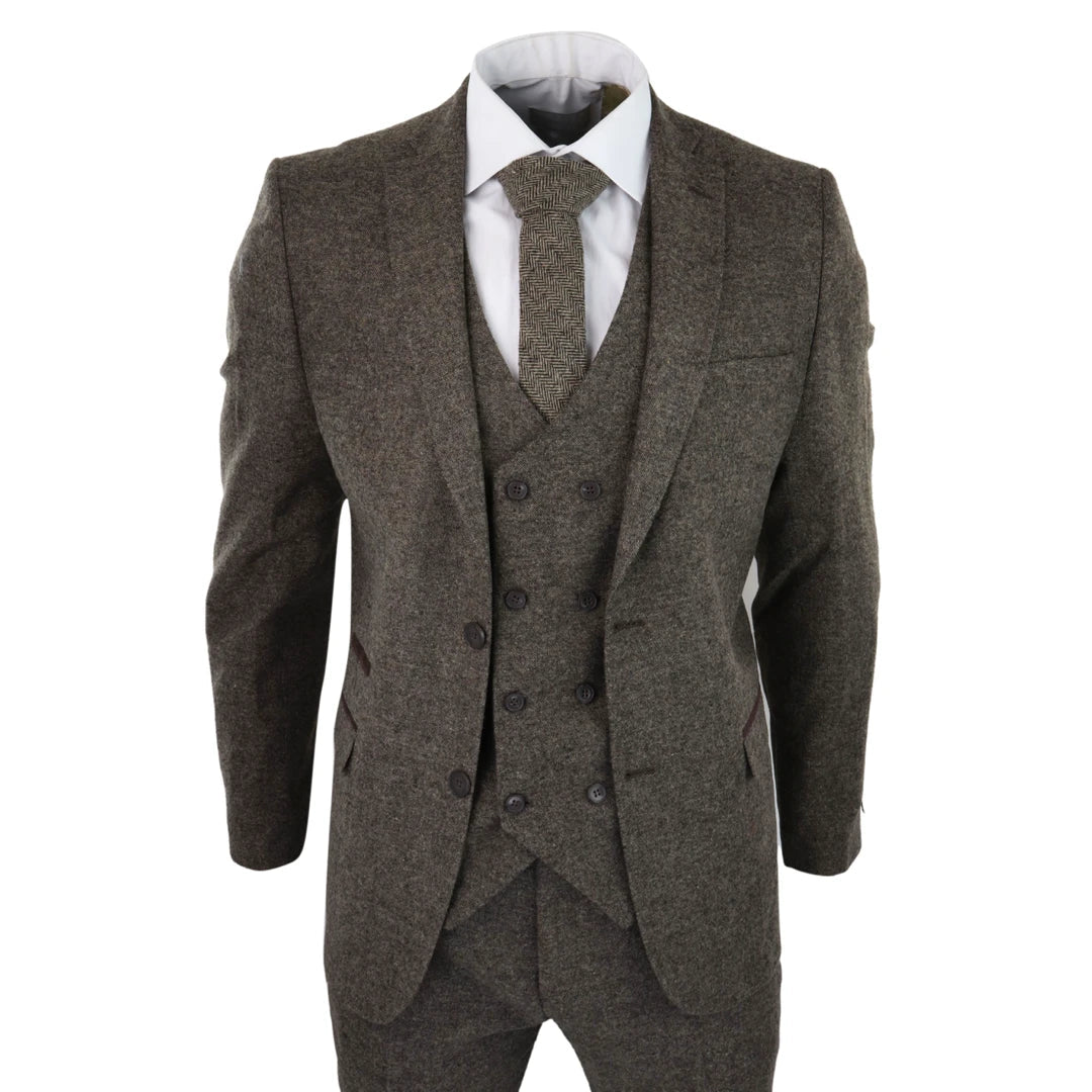 Statement Shoes STZ31A - Men's Wool 3 Piece Suit Double Breast Waistcoat Tweed Blinders Classic 1920s Oak