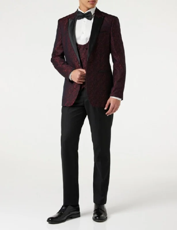 Comfy Apparel LUCA - MAROON PRINTED DINNER TUX JACKET