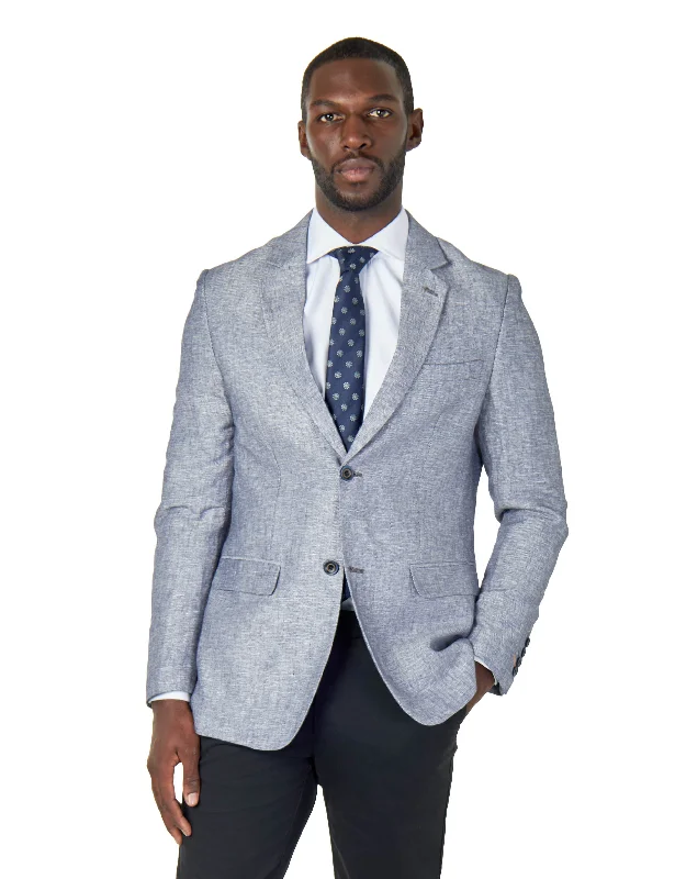 Relaxed Fit RAY - TAILORED FIT BLUE GREY HERRINGBONE LINEN SUIT JACKET