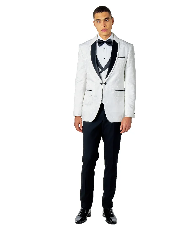 Tailored Comfort BRUCE - WHITE TUXEDO SUIT JACKET FLORAL PAISLEY BLAZER