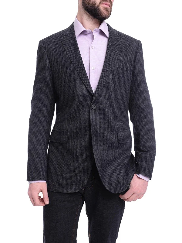 All-Purpose Wear Napoli Slim Fit Navy Blue Houndstooth Half Canvassed Zegna Wool Blazer Sportcoat