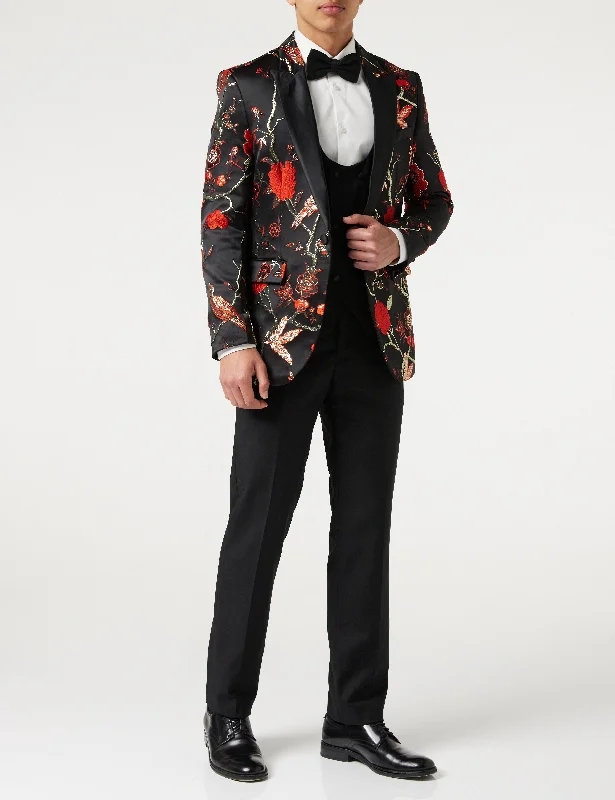 Urban Apparel TUXEDO BLACK RED FLORAL BLAZER