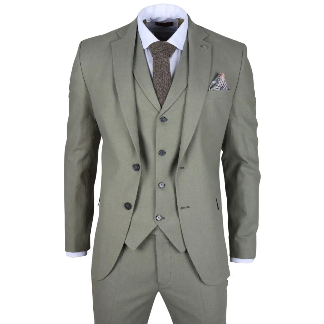 Designer Gloves TP-22 - Men's Sage 3 Piece Linen Summer Wedding Suit