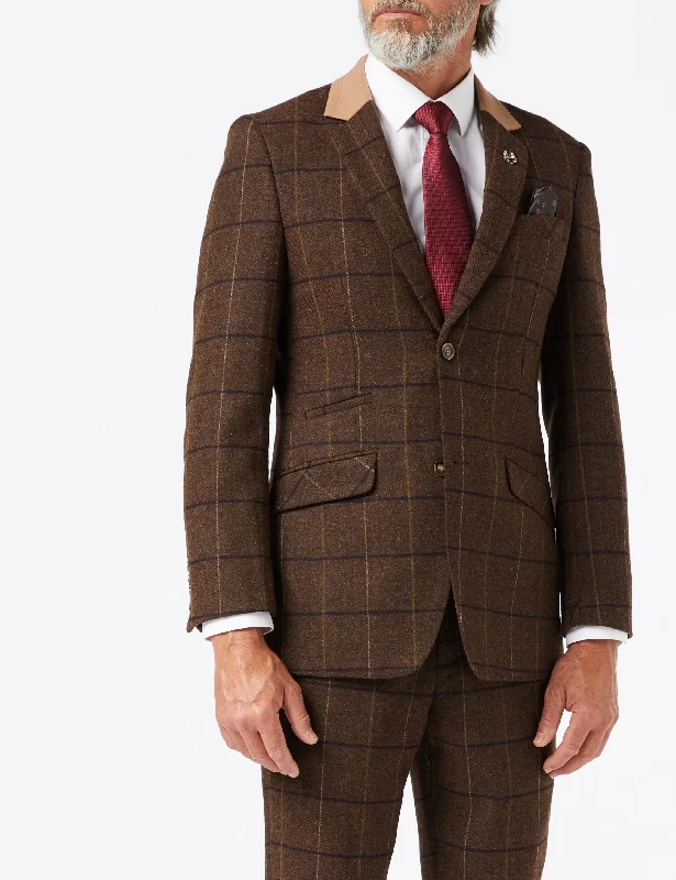 Cozy Fit EVAN - TWEED HERRINGBONE BROWN CHECK JACKET & WAISTCOAT