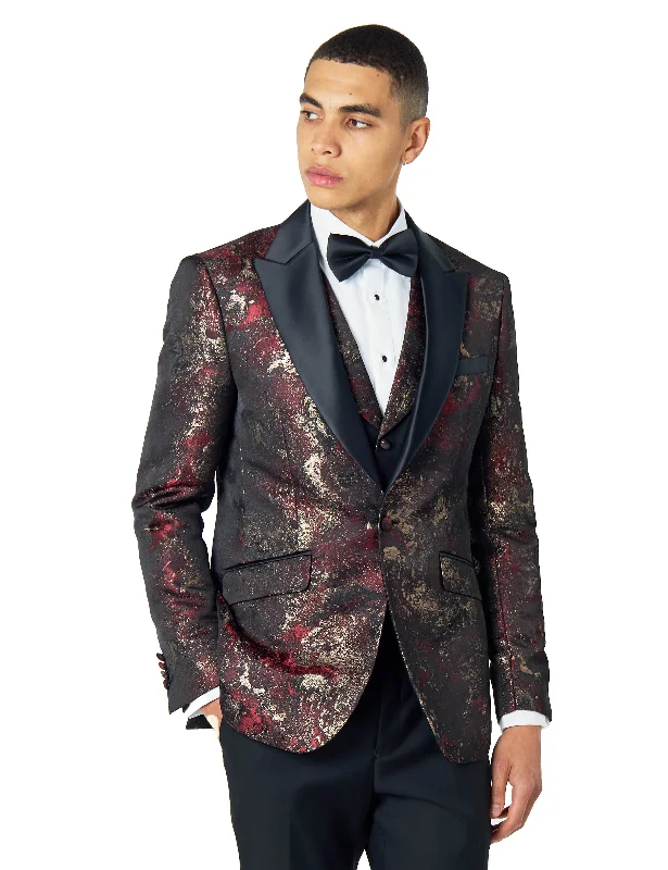 Everyday Wear ALINO – MAROON GOLD PRINTED TUXEDO DINNER JACKET