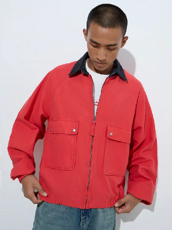 Effortless Comfort Nuon Red Relaxed-Fit Cotton Jacket