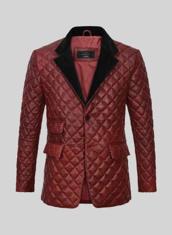 Sporty Suits Spanish Red Bocelli Quilted Tuxedo Leather Blazer