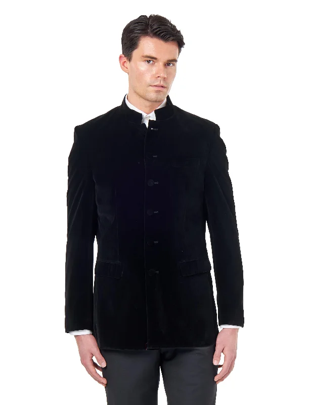 Outdoor Clothing HARSHIL – BLACK VELVET SMOKING JACKET NEHRU COLLAR