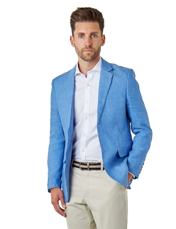 Rugged Jackets LEWIS - Sky Blue Linen Tailored Fit Summer Suit Blazer