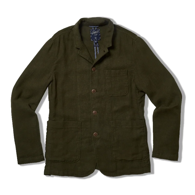 Light Jackets Nelson Ramie Stand Up Collar Blazer - Dark Olive