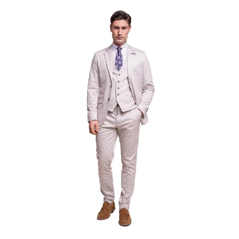 Basic Fashion Mens Cream 3 Piece Suit Lightweight Tailored Fit