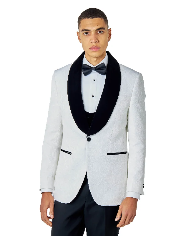 Sporty Wardrobe ARCHIE – WHITE TUXEDO JACKET DAMASK JACQUARD PRINTED