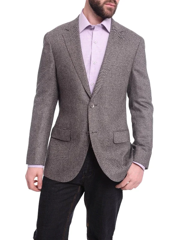 Statement Shoes Napoli Slim Fit Gray Herringbone Half Canvassed Cashmere Blazer Sportcoat